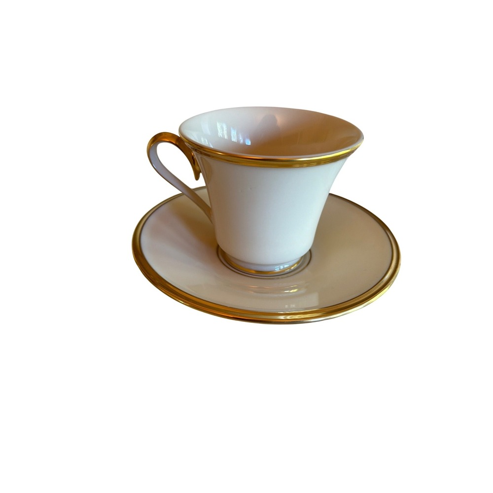 Lenox Teacup Saucer Ivory Eternal Dimension Collection Gold Trim Made‎ in USA